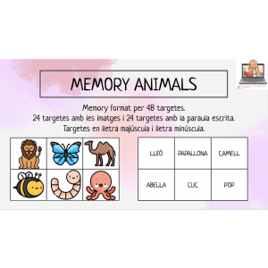 MEMORY ANIMALS. 48 Targetes. Lletra majúscula i lletra minúscula.