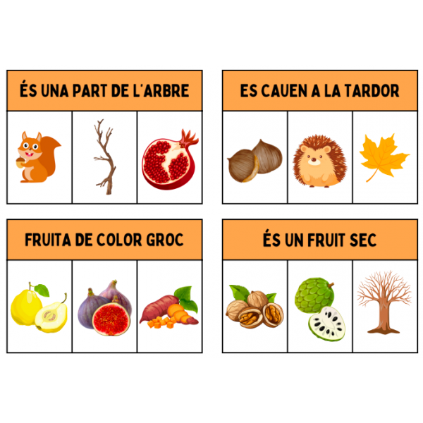 LA TARDOR: ACTIVITAT LECTURA D'ORACIONS. TRIA LA IMATGE CORRECTA. 24 TARGETES.