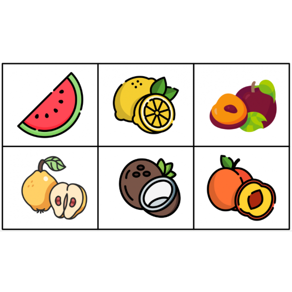 MEMORY FRUITES. 48 Targetes. Lletra majúscula i lletra minúscula.