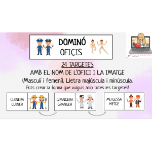 DOMINÓ OFICIS. COEDUCACIÓ. 24 Targetes. LLETRA MAJÚSCULA I MINÚSCULA.
