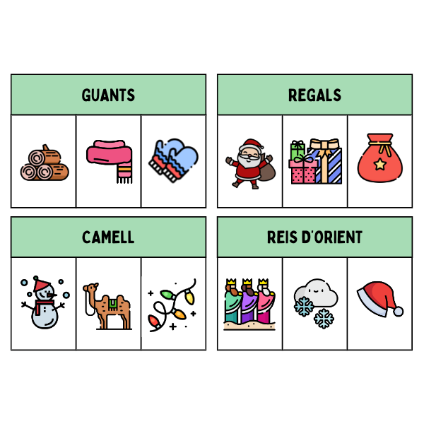 MATERIAL MANIPULATIU HIVERN-NADAL: ACTIVITAT LECTURA DE PARAULES. TRIA LA IMATGE CORRECTA. 24 TARGETES.