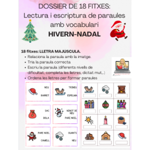 Dossier de 18 fitxes: HIVERN, NADAL. Lectura i escriptura de paraules. Lletra majúscula.