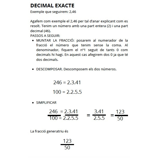 Fraccions generatrius