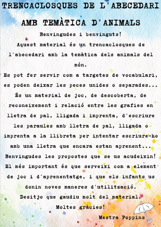 Trencaclosques de l'abecedari d'animals