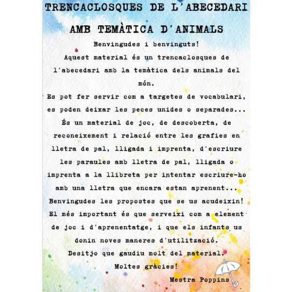 Trencaclosques de l'abecedari d'animals