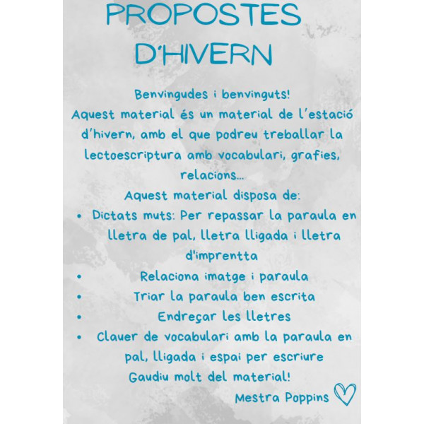 PROPOSTES DE LECTOESCRIPTURA D'HIVERN