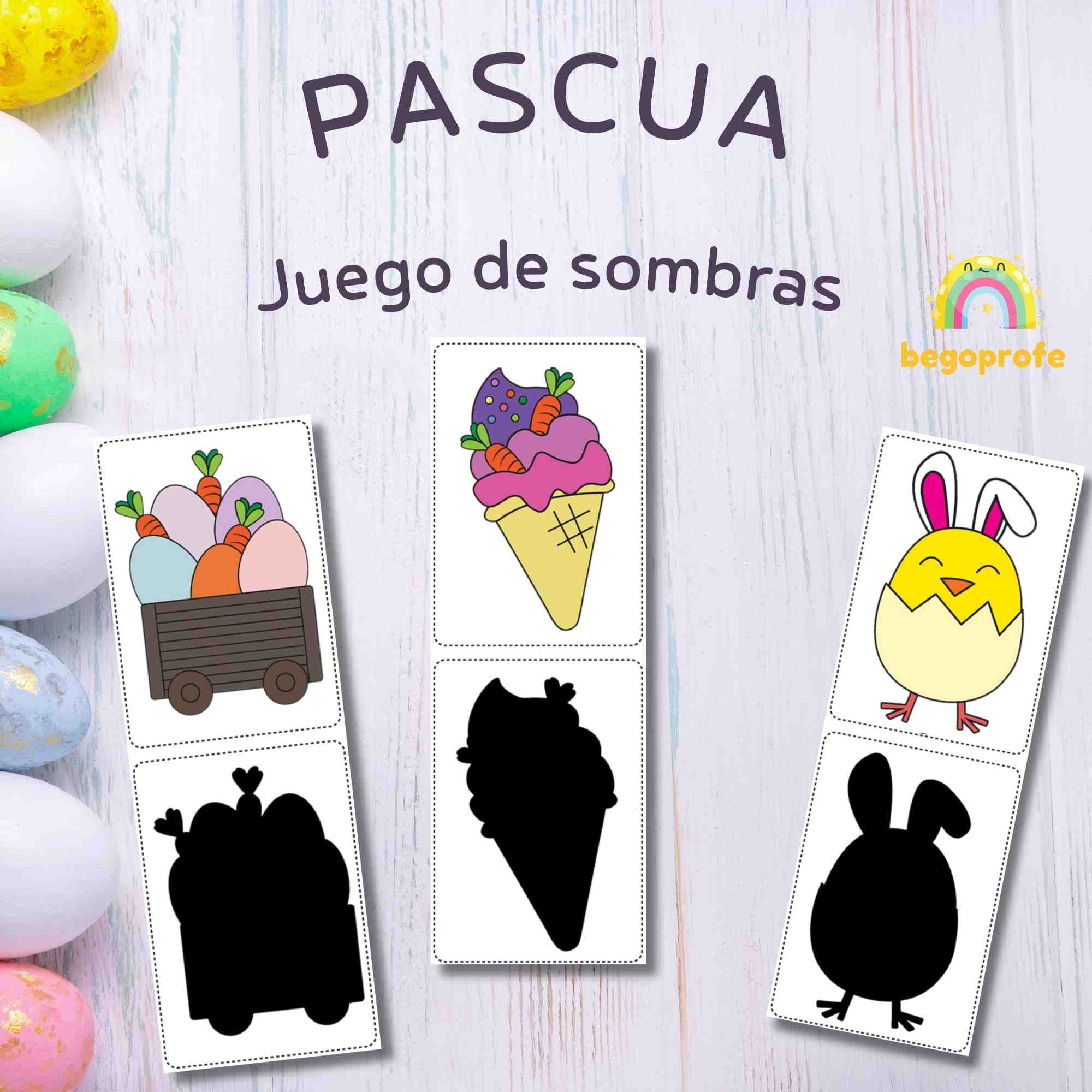 Juego de Pascua: emparejar imágenes con su sombra - Easter shadow matching game