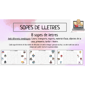 8 SOPES DE LLETRES. CATALÀ. DIFERENTS TEMÀTIQUES. 2 NIVELLS DE DIFICULTAT.