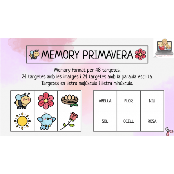 Memory primavera. 48 Targetes. Lletra majúscula i minúscula.