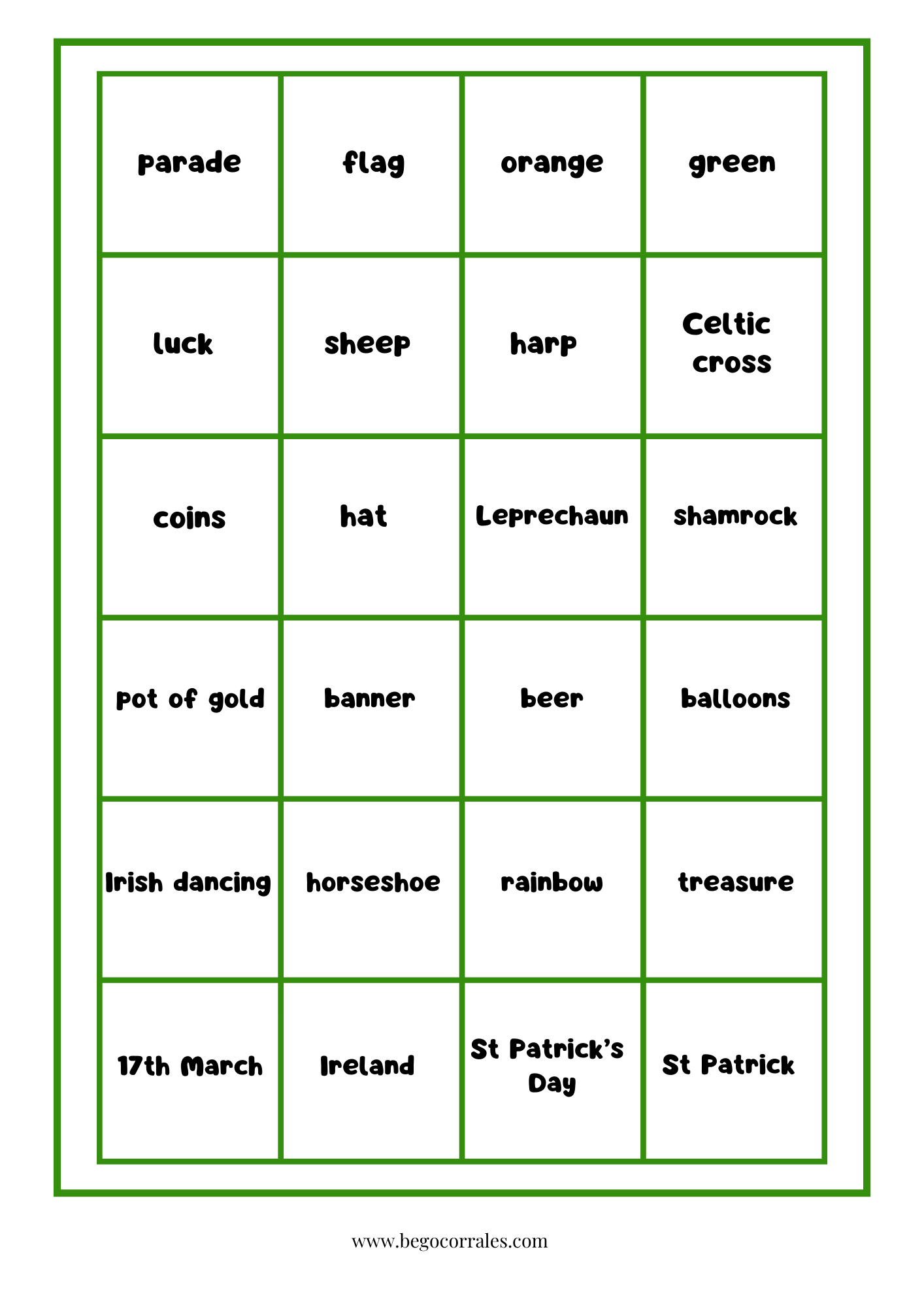 St Patrick's Day Bingo