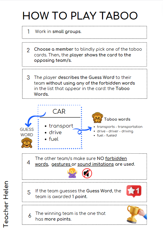 Printable Cutout Taboo Game