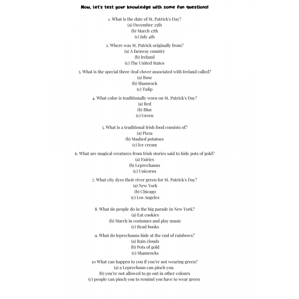 Reading comprehension St. Patrick's Day