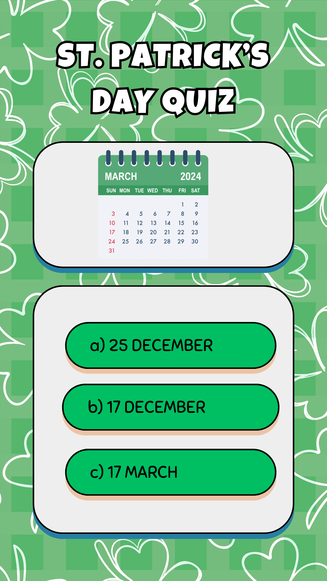 St. Patrick's Quiz cards