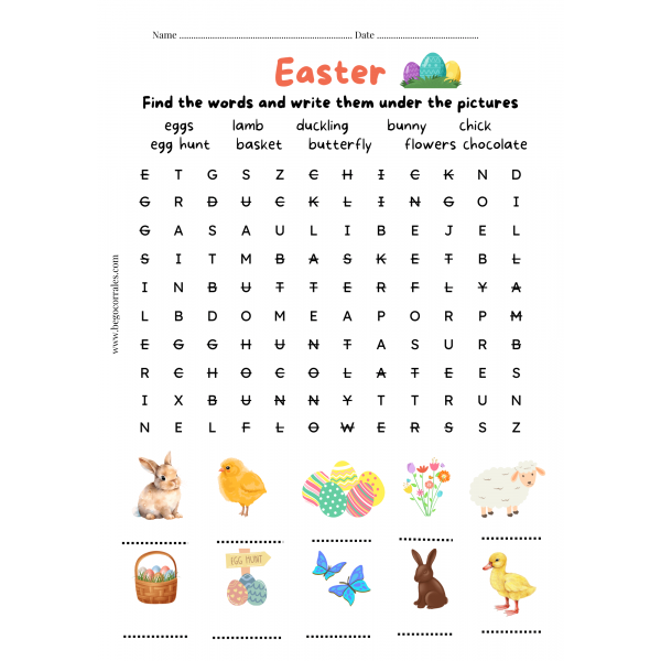 Easter vocabulary wordsearch