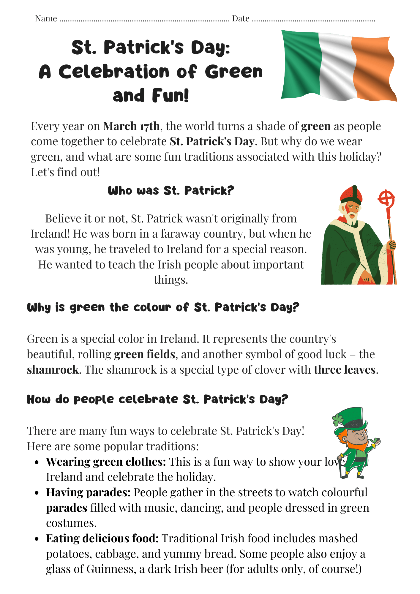 St. Patricks Reaading Comprehension