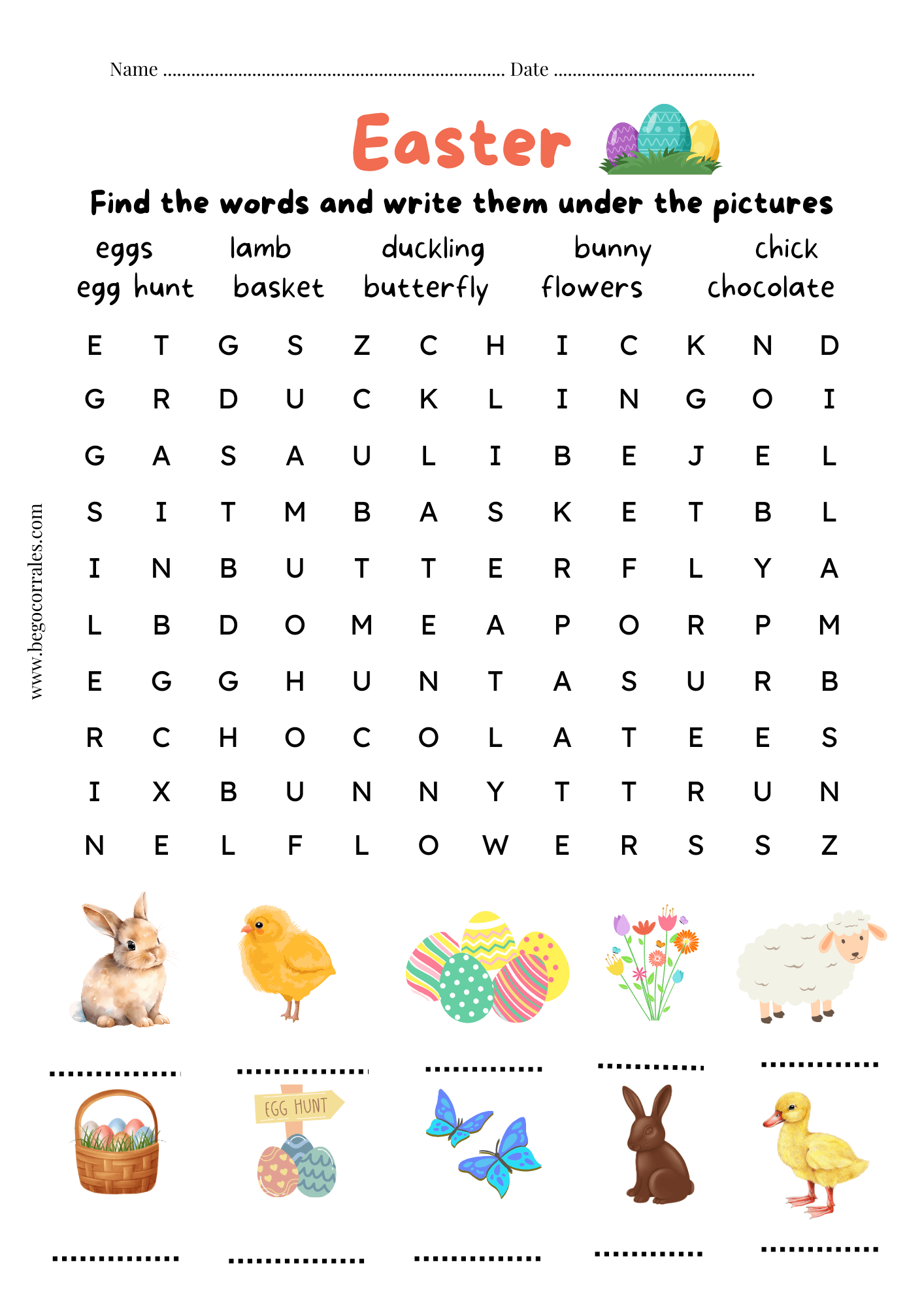 Easter vocabulary wordsearch