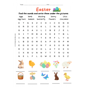 Easter vocabulary wordsearch