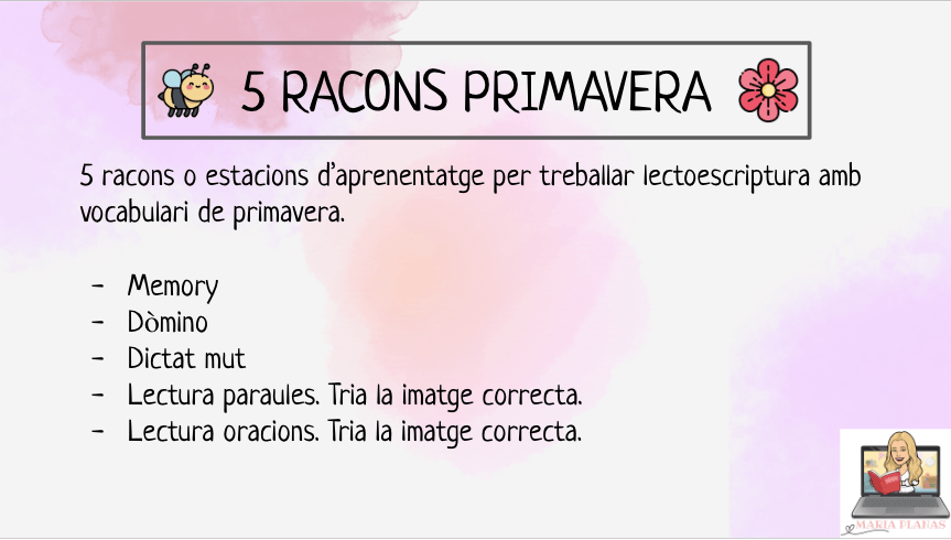 5 RACONS PRIMAVERA. ESTACIONS APRENENTATGE LECTOESCRIPTURA. VOCABULARI PRIMAVERA.