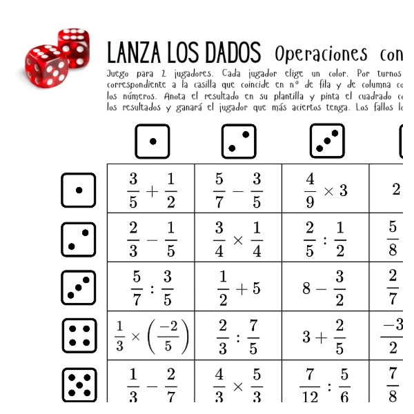🎲🎲𝗟𝗔𝗡𝗭𝗔 𝗟𝗢𝗦 𝗗𝗔𝗗𝗢𝗦. 𝗢𝗣𝗘𝗥𝗔𝗖𝗜𝗢𝗡𝗘𝗦 𝗖𝗢𝗡 𝗙𝗥𝗔𝗖𝗖𝗜𝗢𝗡𝗘𝗦📝