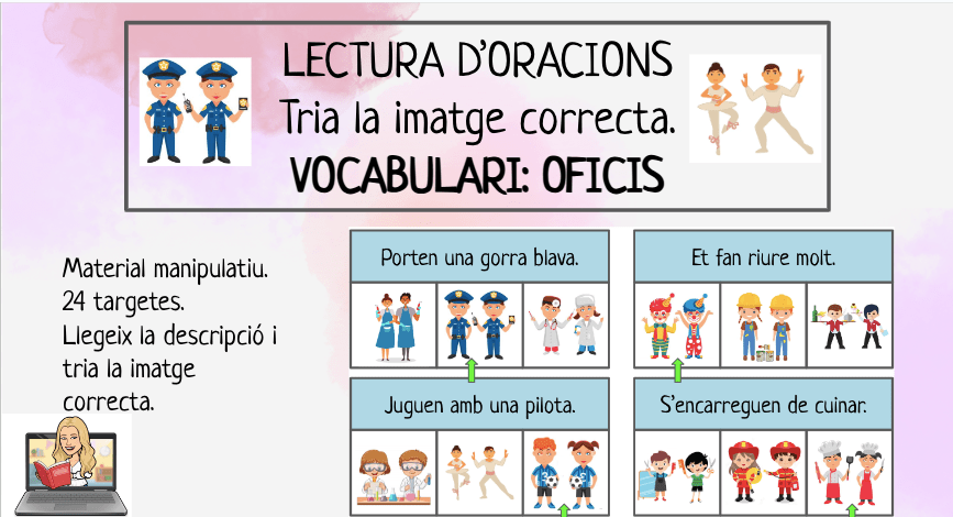 JOC LECTO. TRIA LA IMATGE CORRECTA. LECTURA ORACIONS. OFICIS. COEDUCACIÓ.