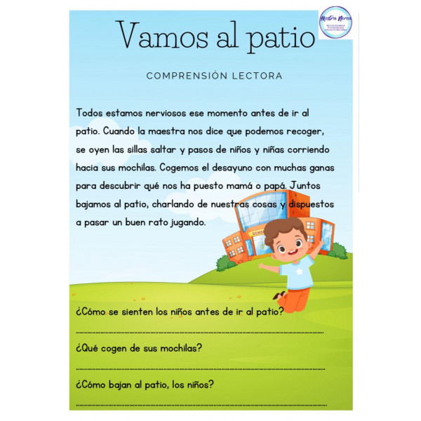 Comprensión lectora primero de primaria VAMOS AL PATIO