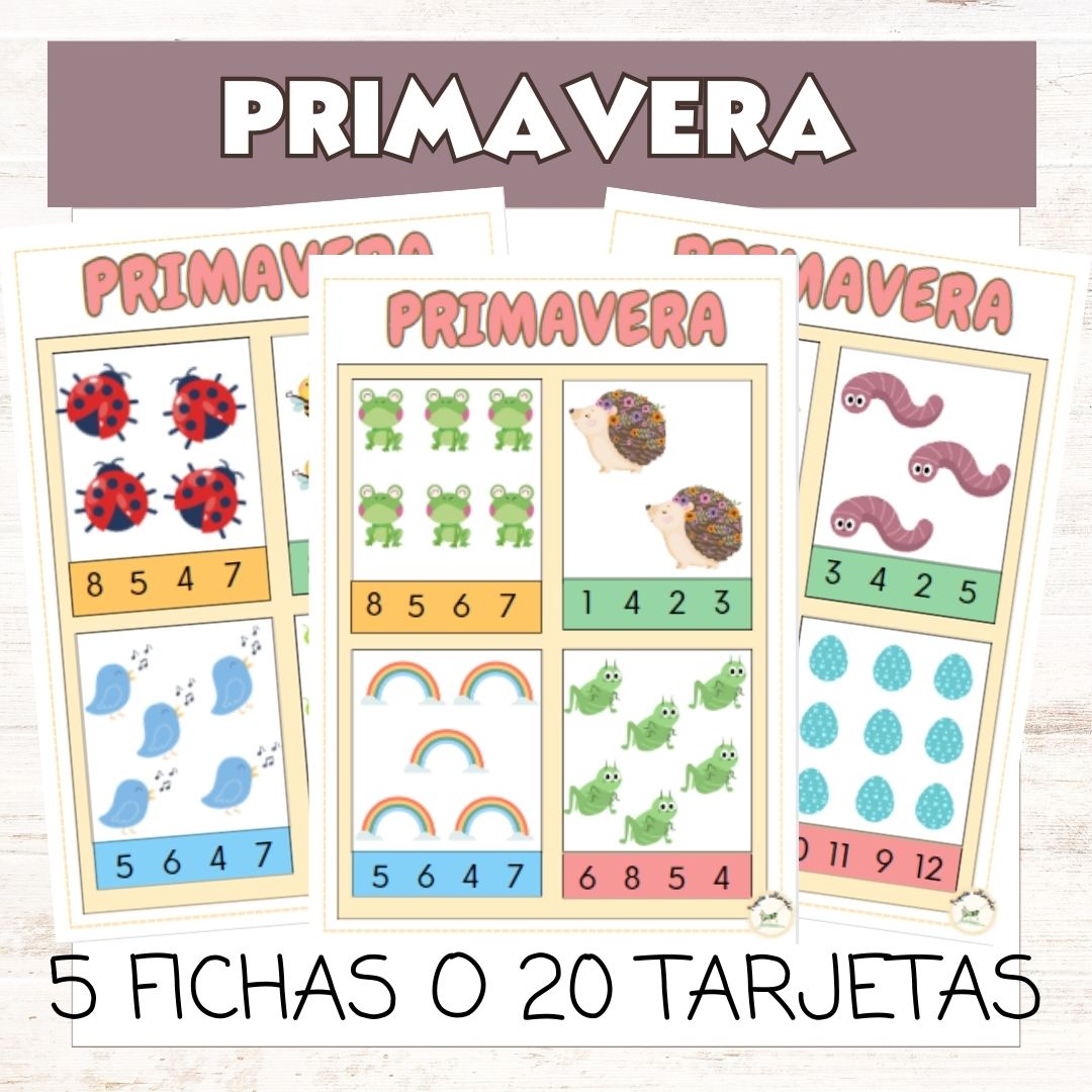 Fichas o tarjetas de conteo de primavera