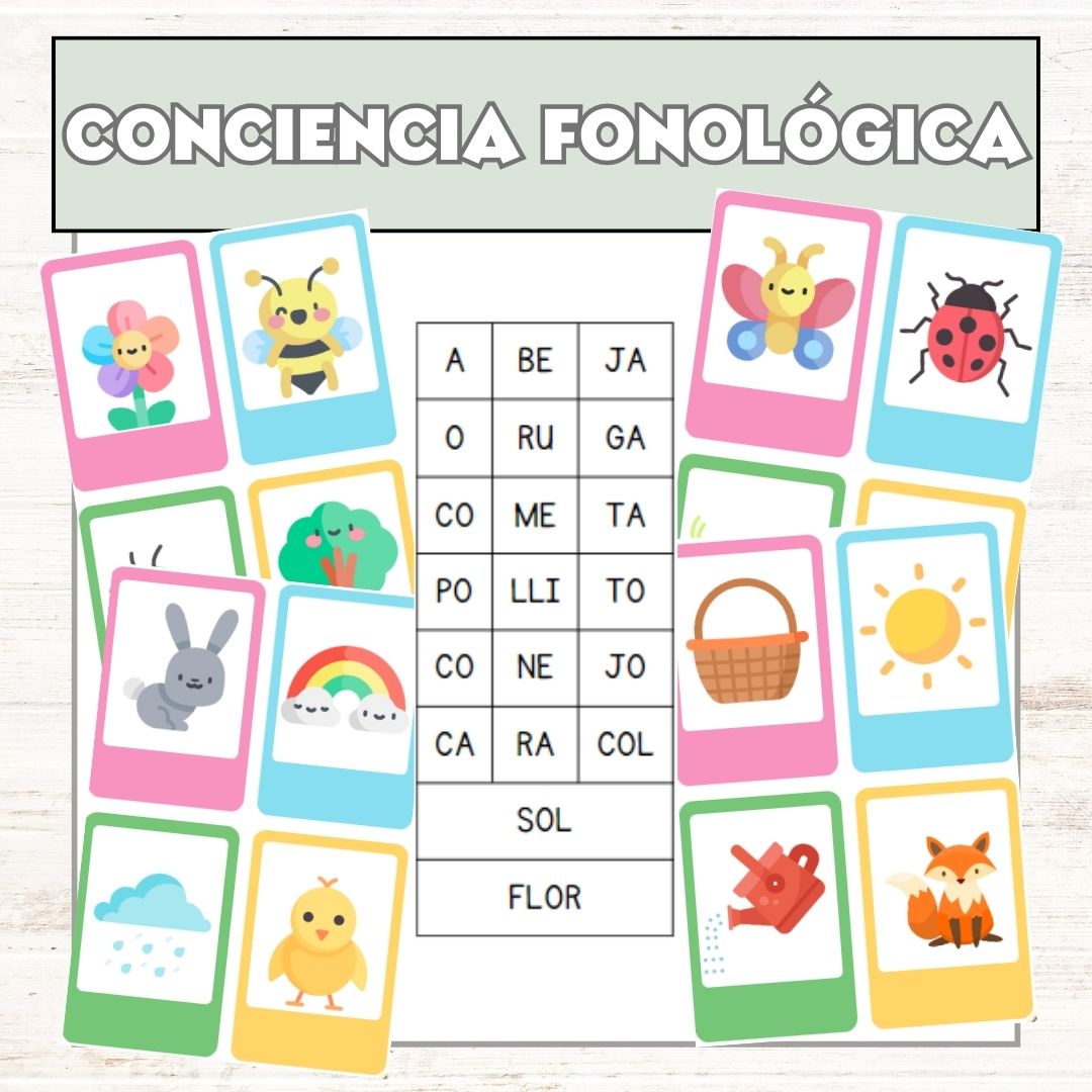 Tarjetas de lectoescritura, temática de primavera. ¡Fomenta la conciencia fonológica, separando sílabas!