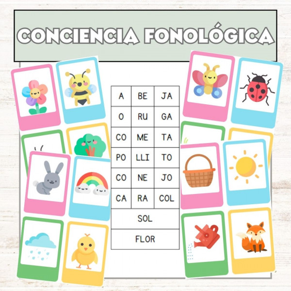 Tarjetas de lectoescritura, temática de primavera. ¡Fomenta la conciencia fonológica, separando sílabas!