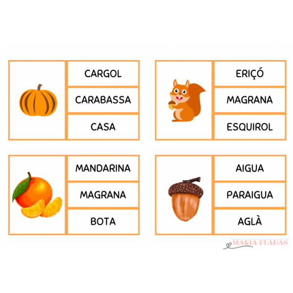 LA TARDOR. TRIA LA PARAULA CORRECTA. ACTIVITAT TARDOR. LECTURA DE PARAULES. VOCABULARI LA TARDOR.