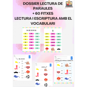 DOSSIER LECTURA DE PARAULES + 60 FITXES AMB EL VOCABULARI. (LECTURA I ESCRIPTURA DE PARAULES). VOCABULARI LLENGUA CATALANA. CATALÀ. LLETRA MAJÚSCULA.