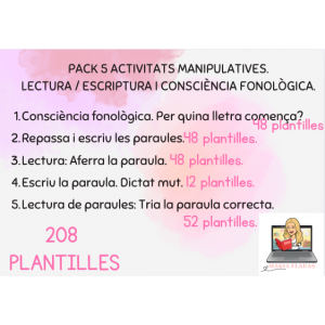 PACK 5 ACTIVITATS LECTOESCRIPTURA. LECTURA I ESCRIPTURA DE PARAULES. VOCABULARI VARIAT. 208 PLANTILLES.