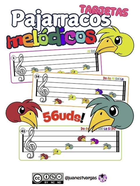 Pajarracos MELÓDICOS - 56 Tarjetas con notas de colores