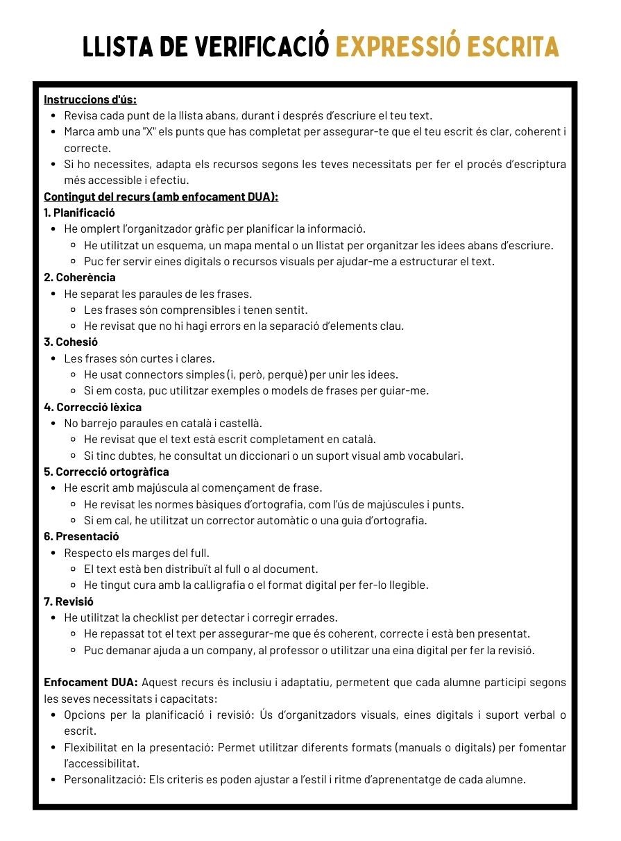 LLISTA DE VERIFICACIÓ EXPRESSIÓ ESCRITA