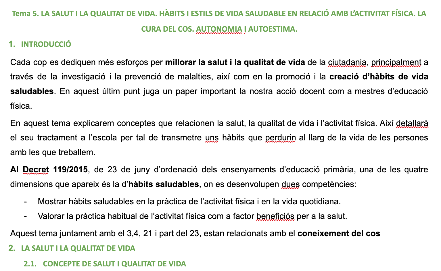 Tema 5: Salut i qualitat de vida