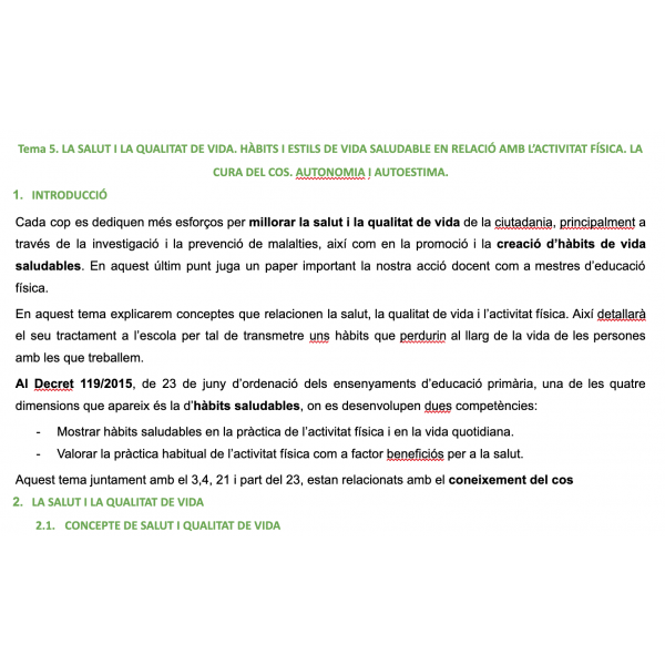 Tema 5: Salut i qualitat de vida
