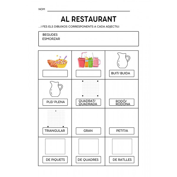 Al restaurant: fitxa resum de vocabulari