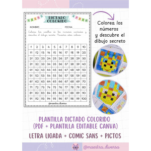 Dictado colorido (PDF + Plantilla editable Canva)