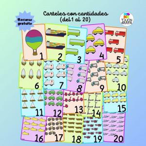 Carteles DIN A4 con cantidades del 1 al 20