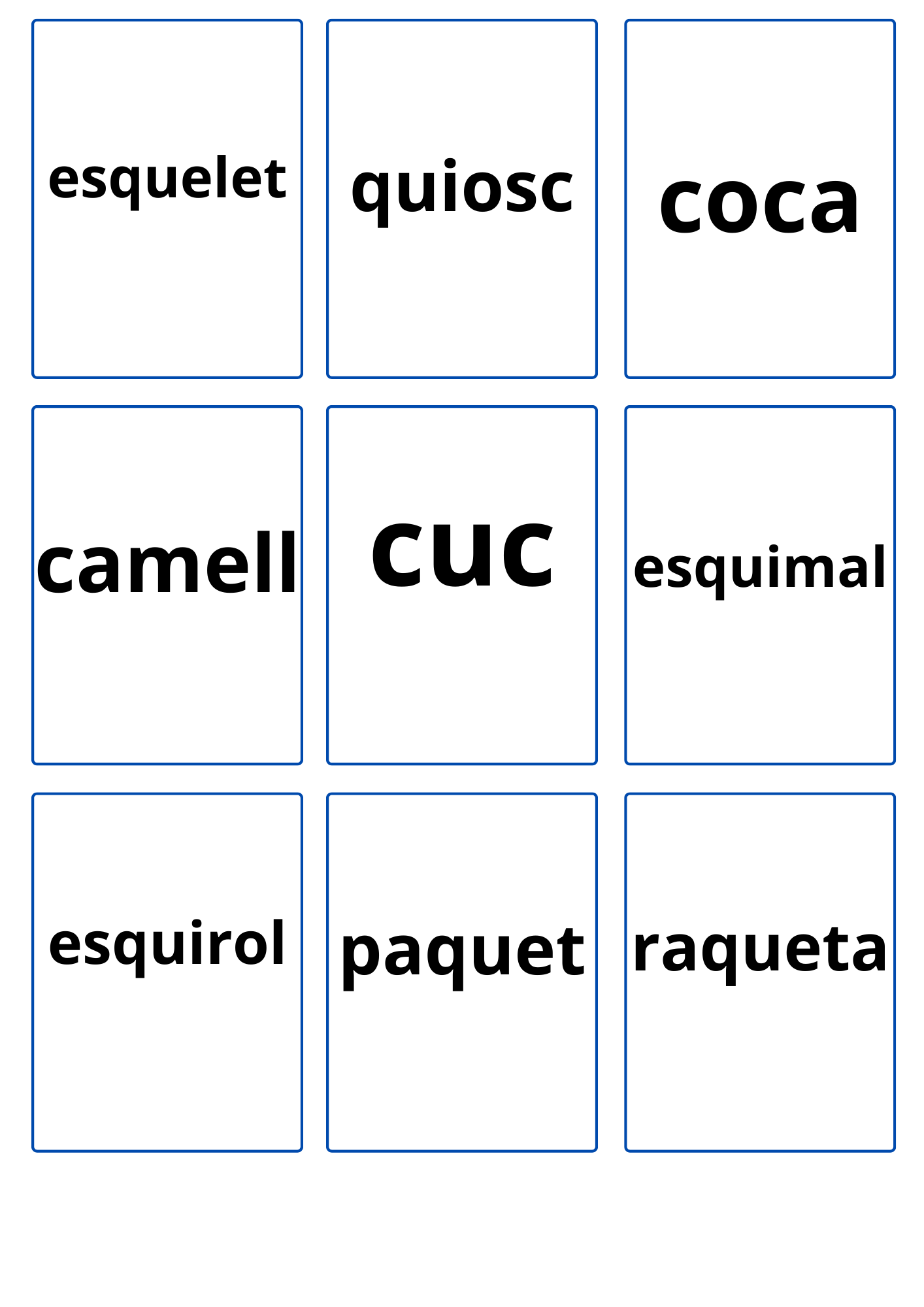 Targetes per treballar l'ortografia g/j, qu/c, g/gu, ny, ll, r/rr, b/v.
