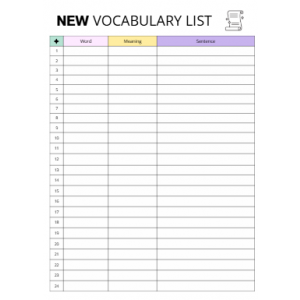 Vocabulary list