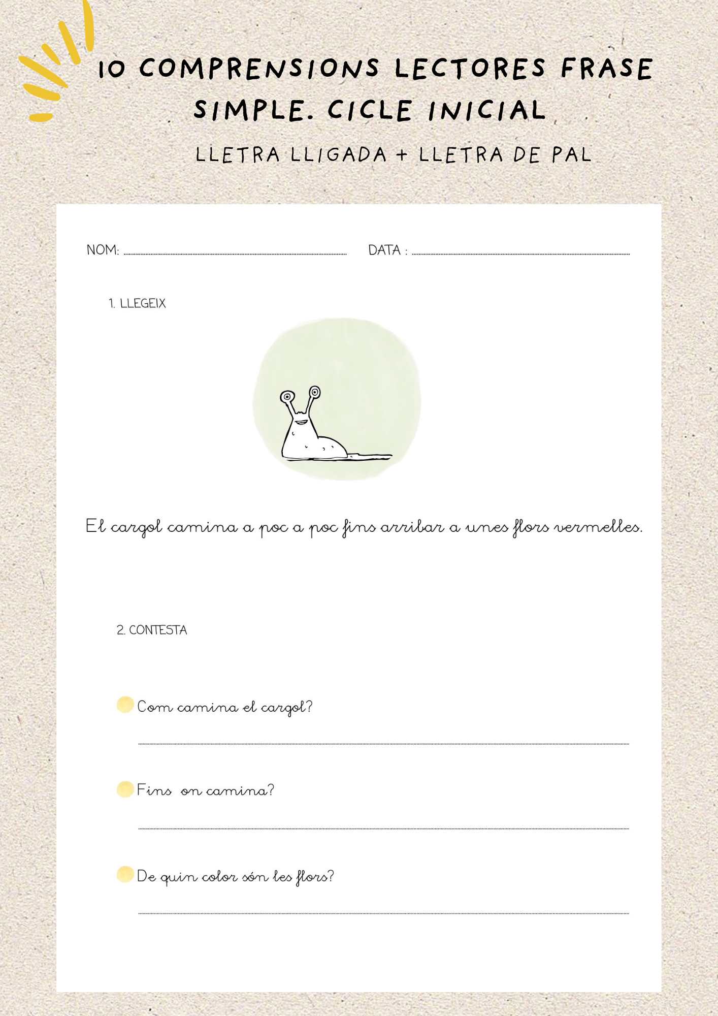 COMPRENSIONS LECTORES FRASE SIMPLE LLETRA PAL + LLETRA LLIGADA