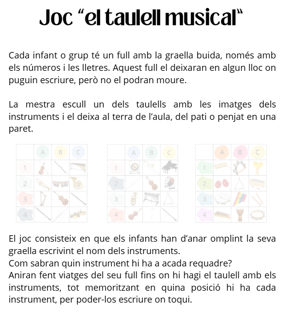 Taulell musical (orquestra simfònica i instruments de l'aula de música)