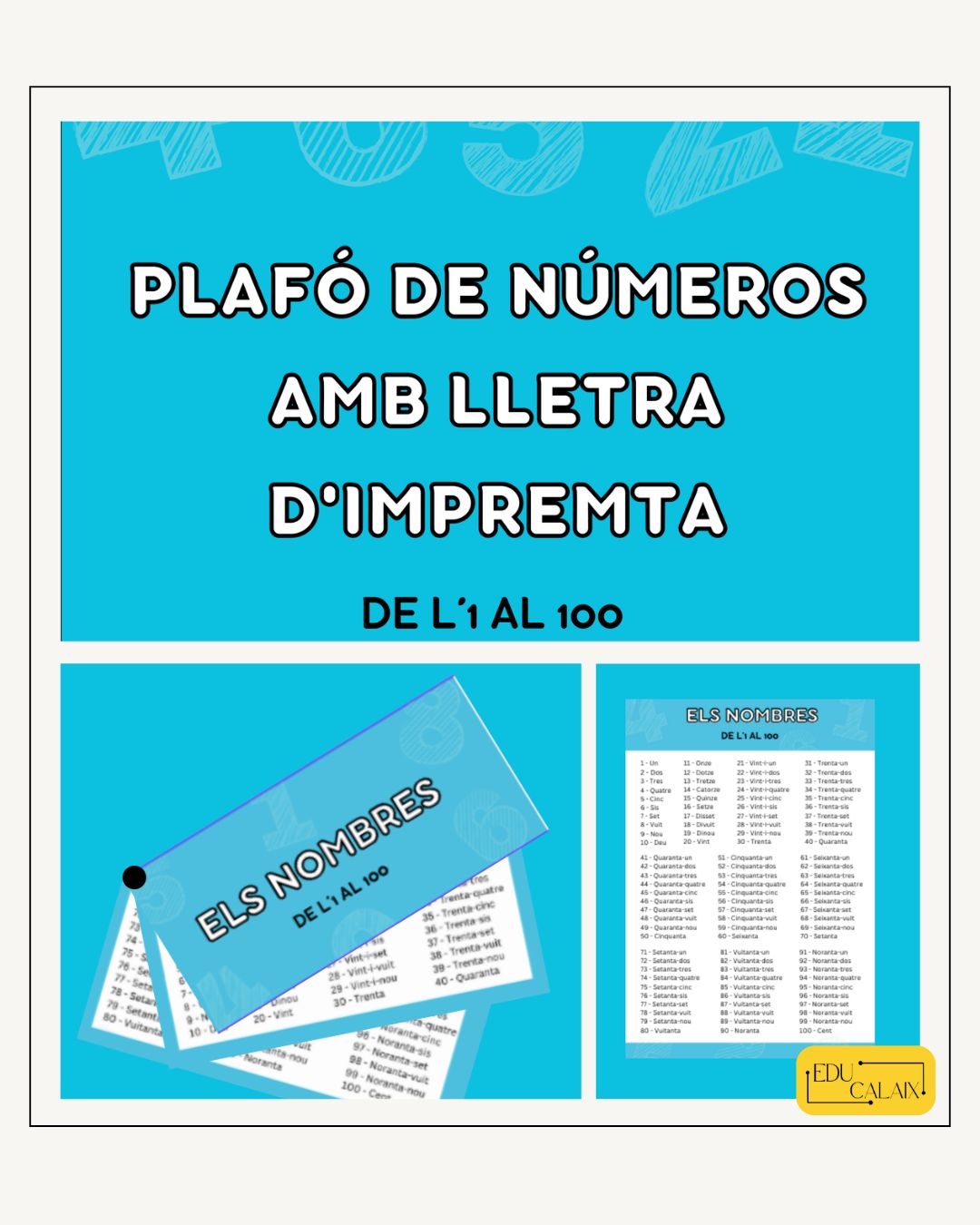 Plafó de números amb lletra d'impremta (l'1 al 100)