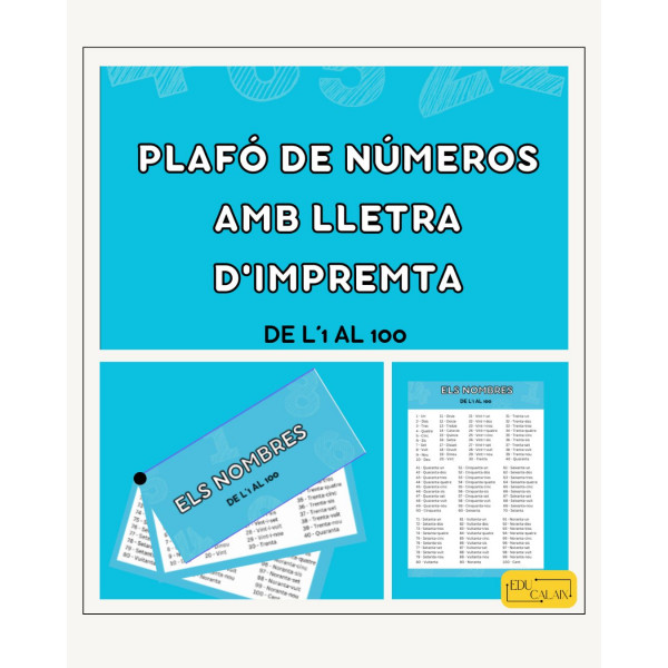 Plafó de números amb lletra d'impremta (l'1 al 100)