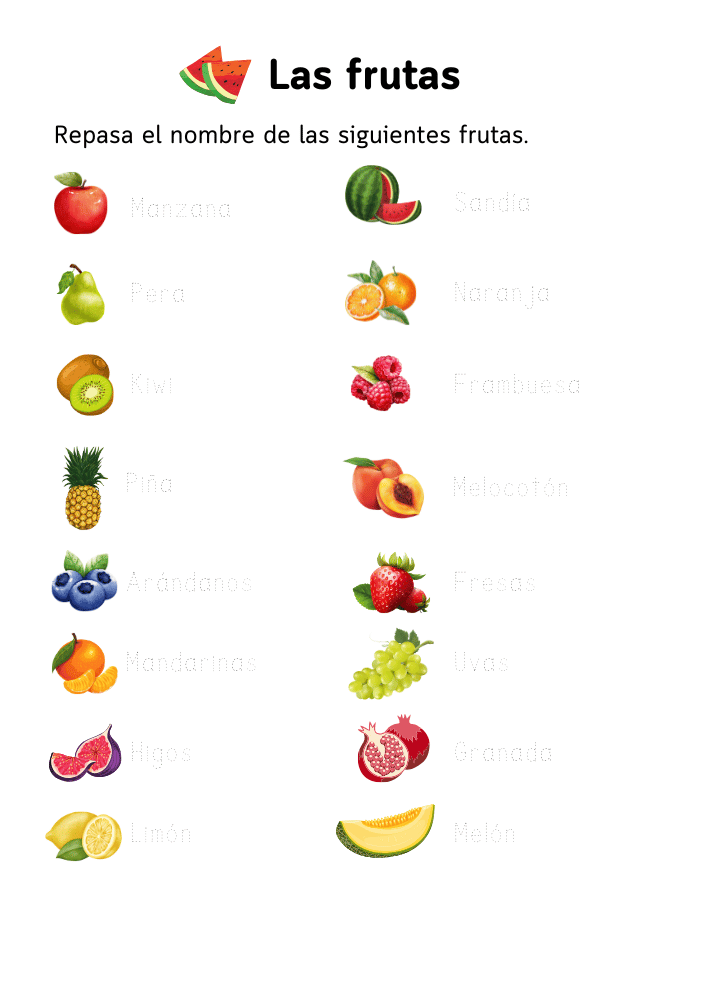 Dosier vocabulario "Los alimentos" en mayúscula.