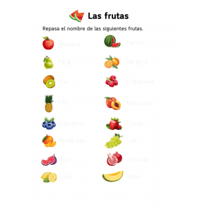 Dosier vocabulario "Los alimentos" en mayúscula.