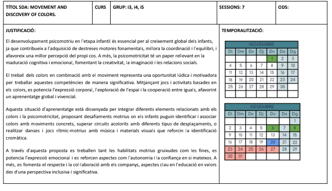 SITUACIÓ D'APRENENTATGE PSICOMOTRICITAT EL MOVIMENT I ELS COLORS/ SITUACIÓN DE APRENDIZAJE PSICOMOTRICIDAD EL MOVIMIENTO Y LOS COLORES