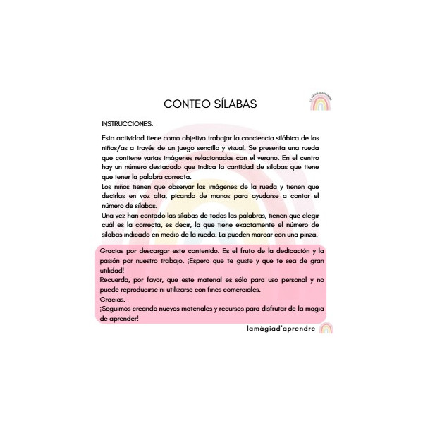 Conteo sílabas VERANO