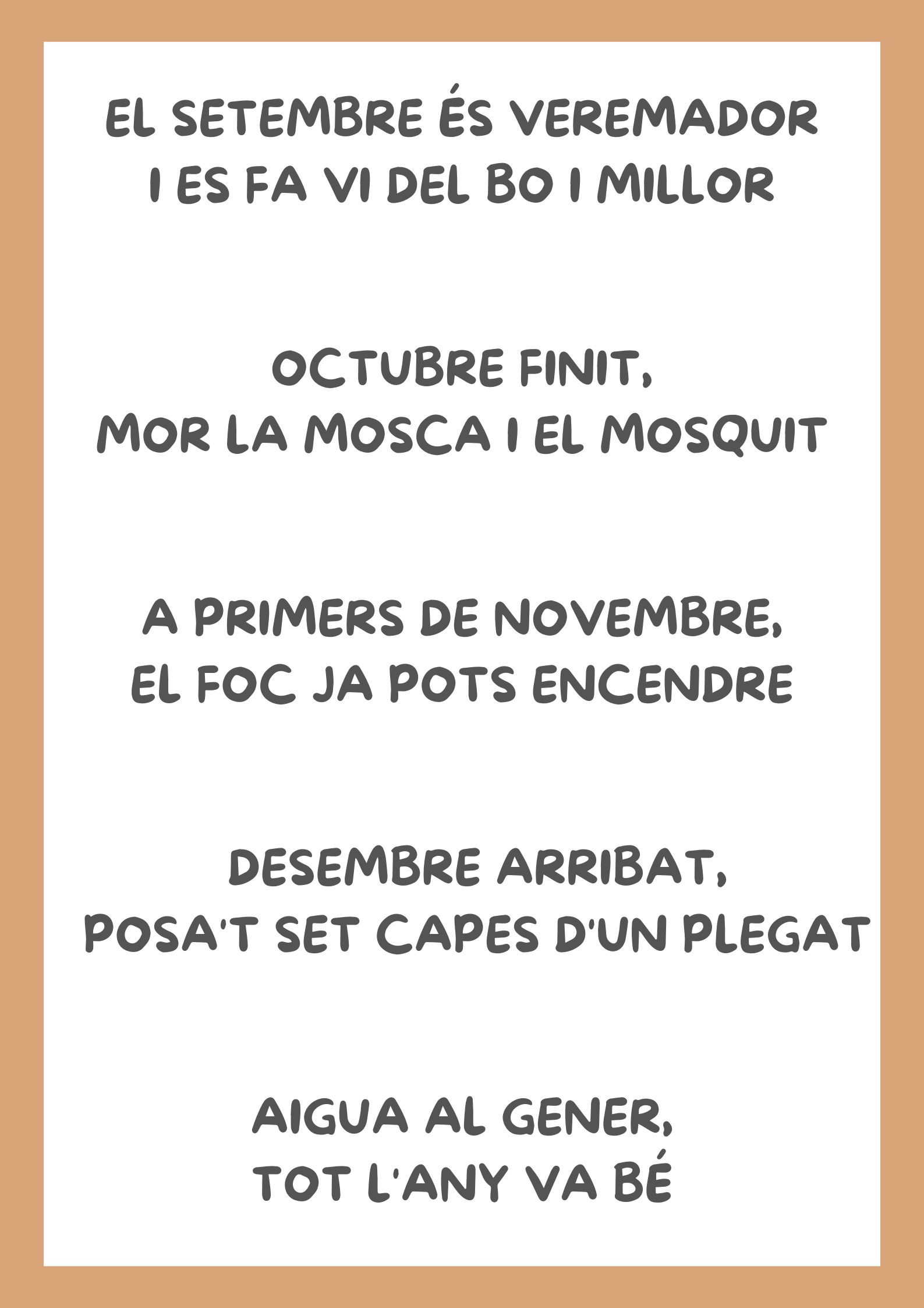 CALENDARI D'AULA I UNA DITA PER A CADA MES