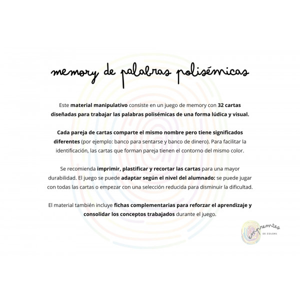 MEMORY PALABRAS POLISÉMICAS